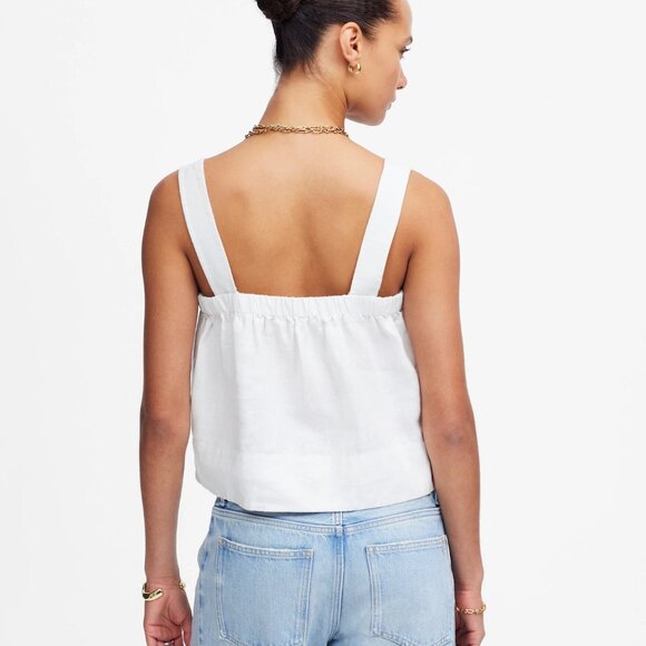 Madewell Contrast-Stitch Squareneck Top in 100% Linen in Salt, Size Small - Picture 5 of 9